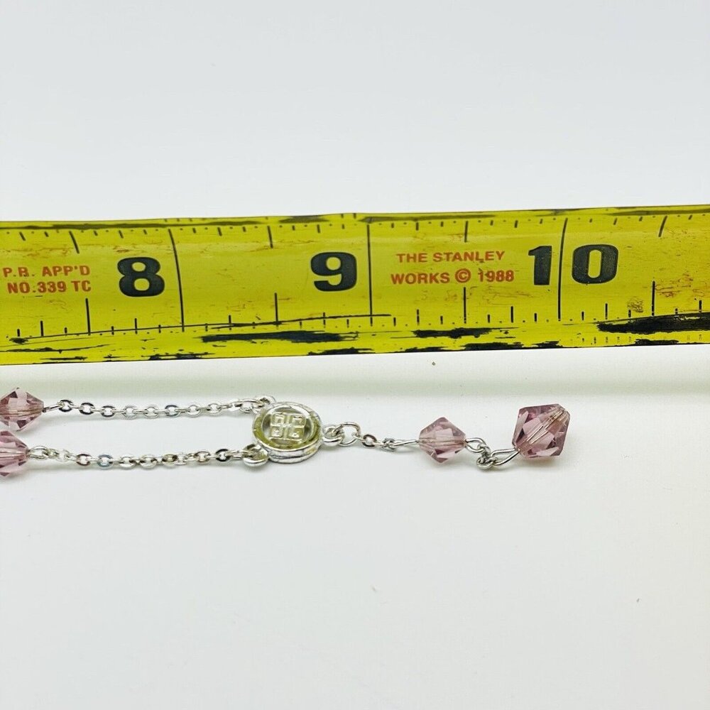 GIVENCHY Pink Bead Station Necklace Silver Tone Y Drop Dainty Victorian Style - Picture 7 of 7